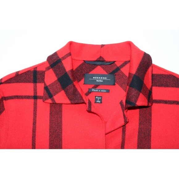 Weekend Max Mara Women's Medium Red Jacket Plaid Front Pocket Button Down Fleece - Picture 5 of 9